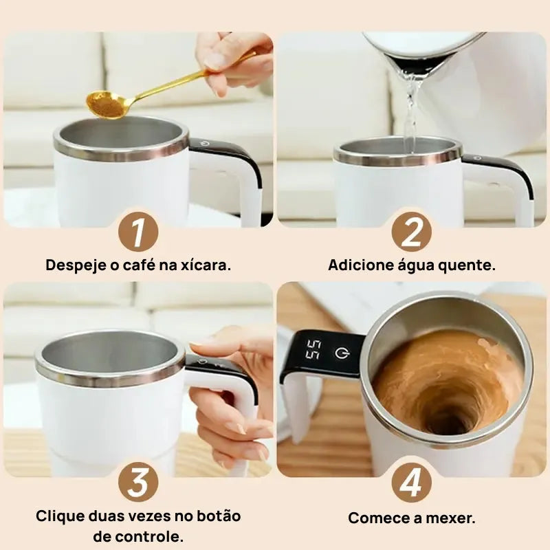 Caneca Elétrica Misturadora Automática Recarregável com Agitação Magnética, Display LCD, Mistura Uniforme e Uso Diário Prático