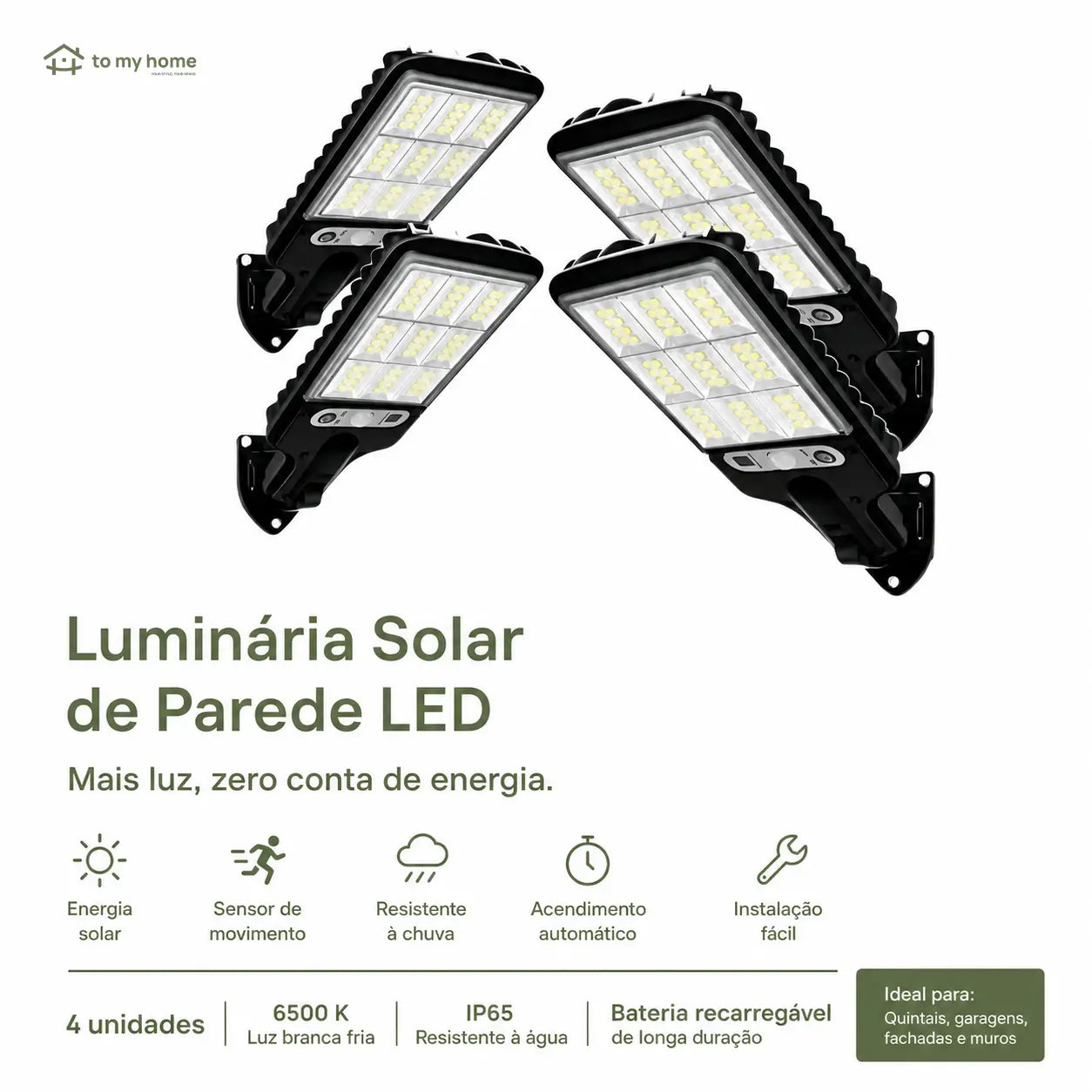 Kit 4 luminárias solares LED para área externa com sensor de presença, controle remoto e 3 modos para quintal e garagem