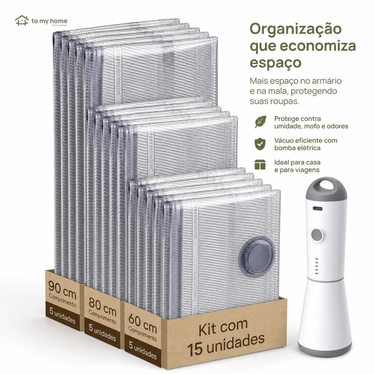 Kit de sacos a vácuo para viagem com bomba USB recarregável, economiza espaço na mala ao organizar roupas e casacos