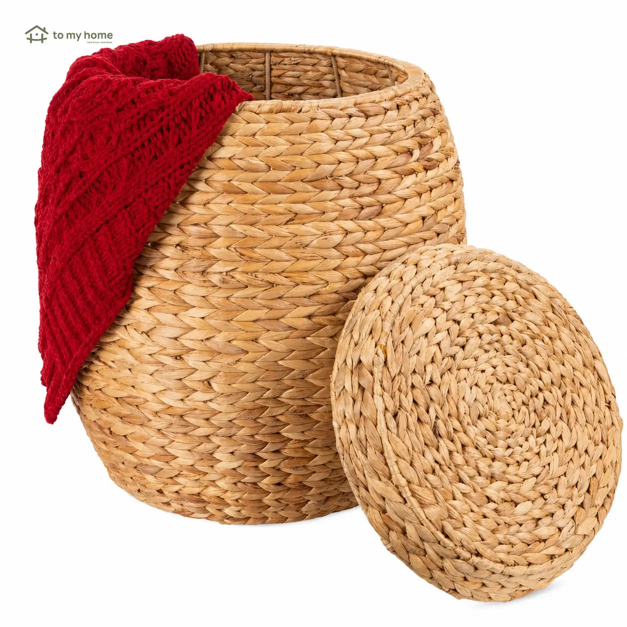 Cesto organizador com tampa em fibra natural trançada, estrutura metálica e armazenamento discreto para sala, quarto, brinquedos, mantas e roupas