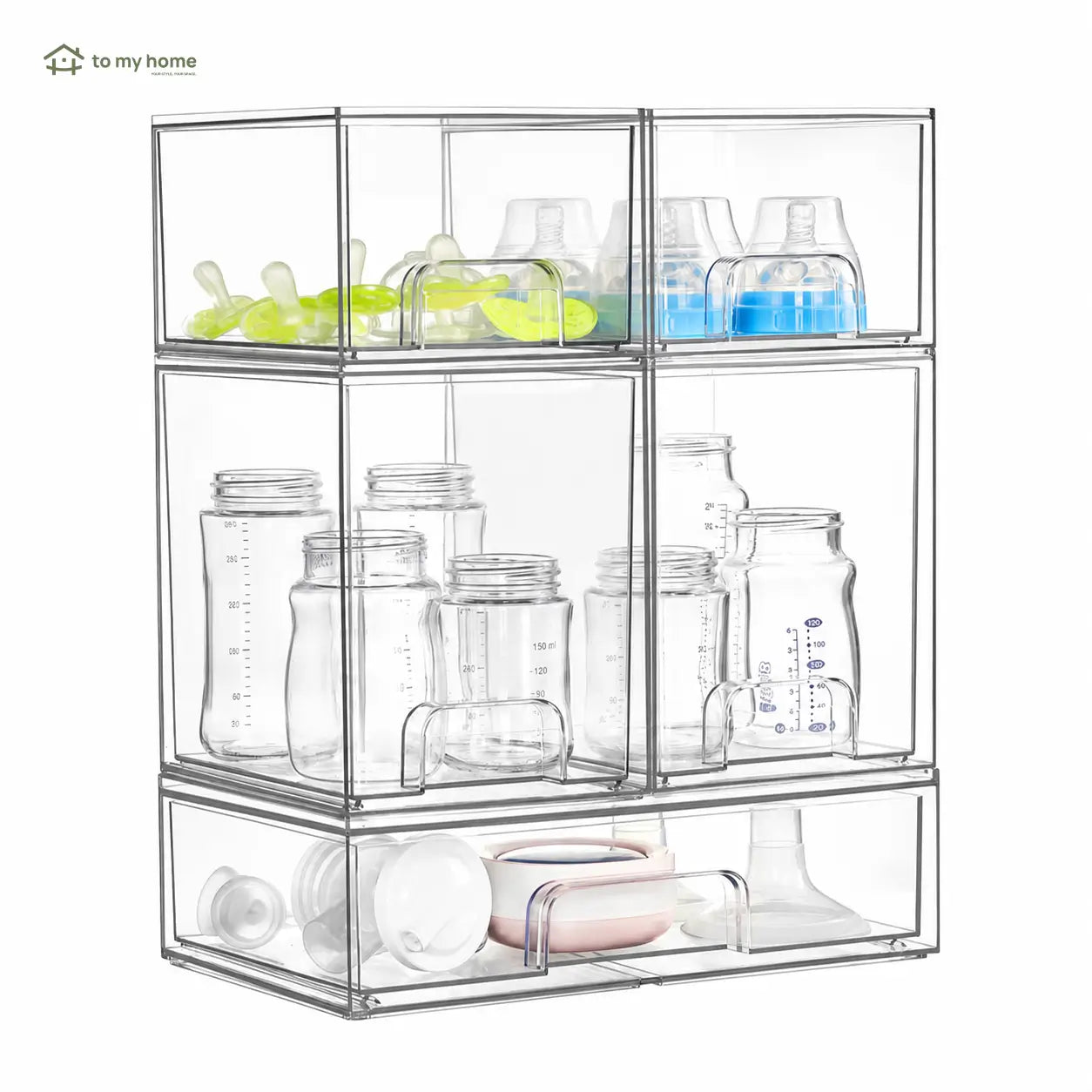 Organizador transparente empilhável com gavetas deslizantes para banheiro, cozinha, escritório e itens de bebê, kit multiuso com 5 ou 8 peças