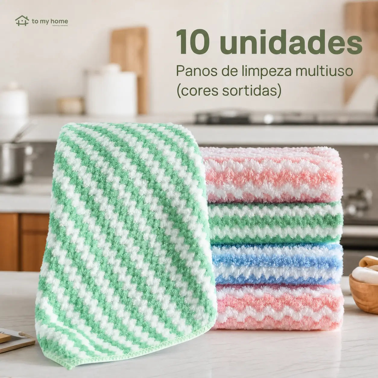 Kit 10 panos de microfibra listrados superabsorventes para cozinha, louças e limpeza sem fiapos nem marcas, reutilizáveis e laváveis