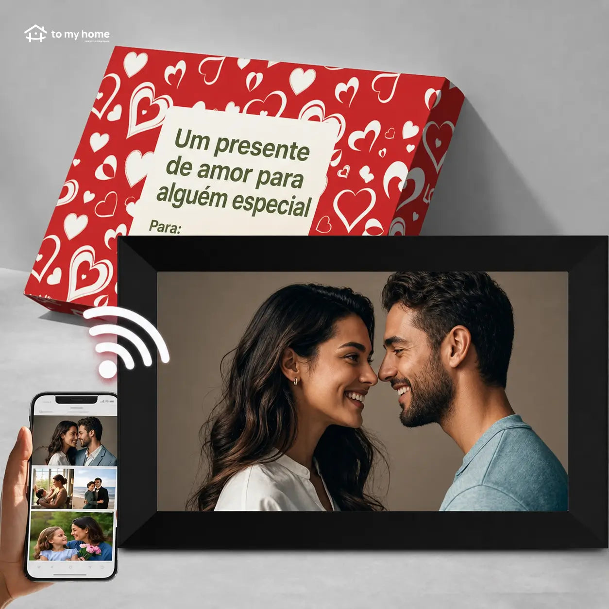 Porta-retrato digital decorativo 25,7 cm (10,1 pol.) com design em madeira e fácil manutenção para presentear e exibir lembranças todos os dias
