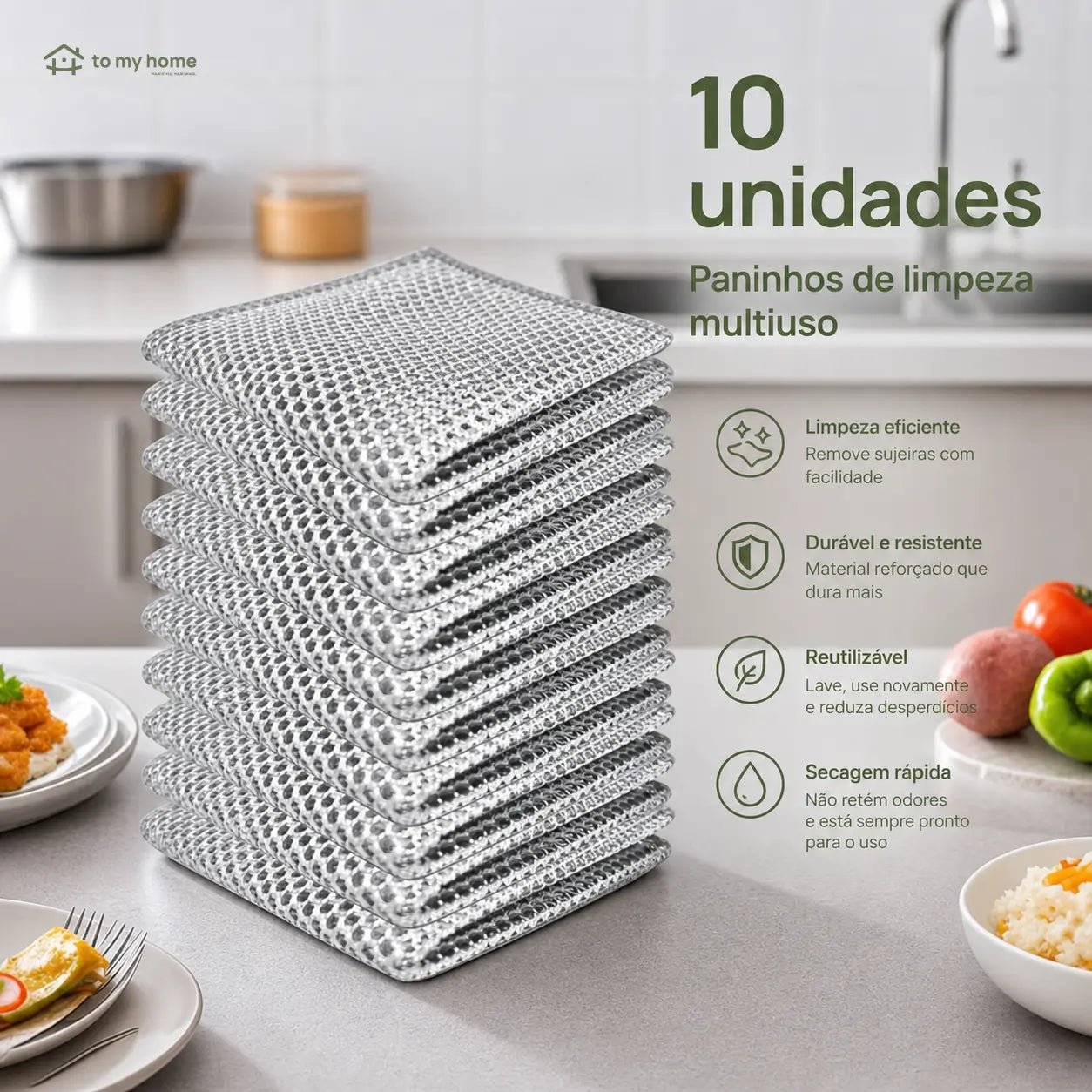 Pano de limpeza em malha metálica anti-risco, kit com 10 unidades para louças, panelas, fogões e pias, uso úmido ou seco