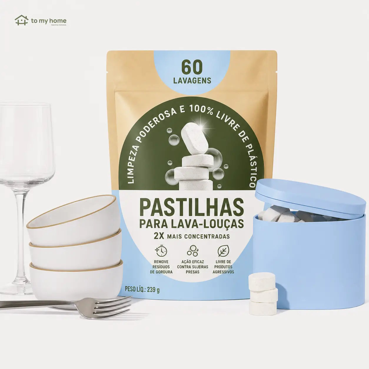 Tabletes para lava-louças sem plástico, minerais e vegetais, sem fragrância, com lata compacta para limpeza diária de cozinhas sustentáveis em casa