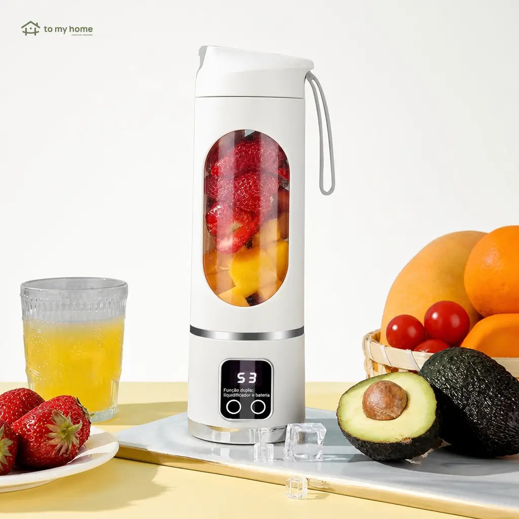 Liquidificador individual com display digital LED e espremedor de limão integrado para frutas, gelo, castanhas e vegetais onde quiser com praticidade