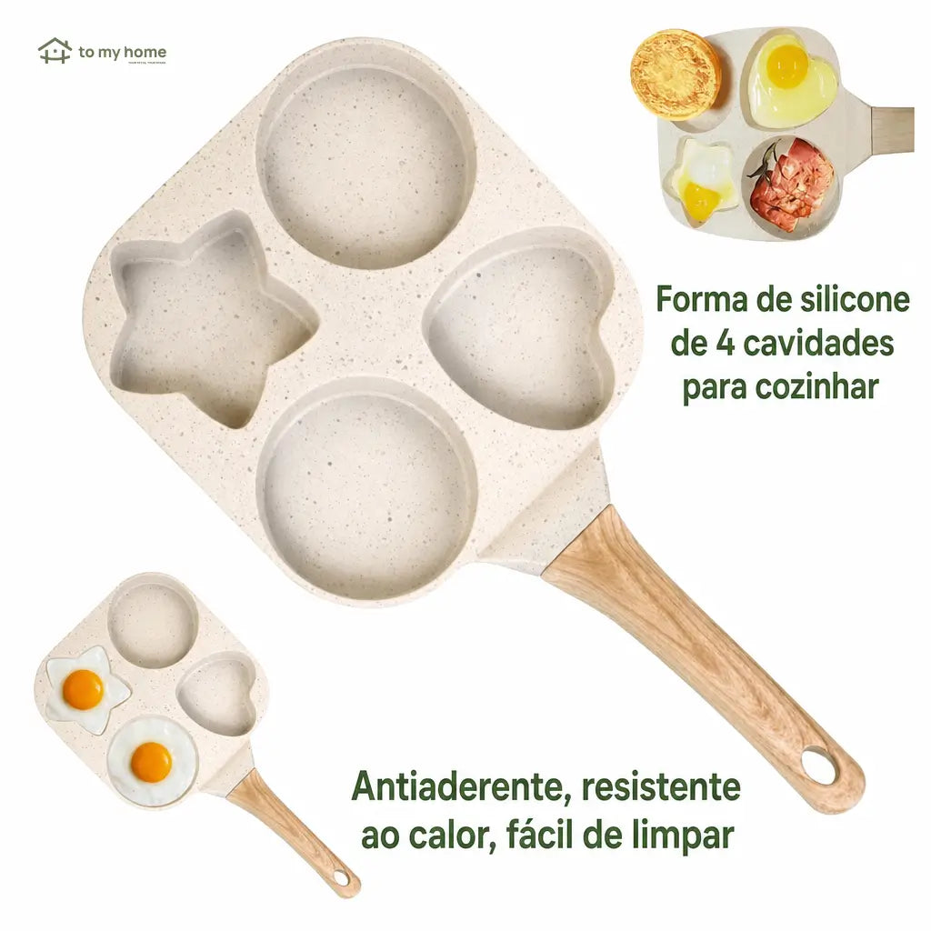 Frigideira antiaderente 4 divisórias com formas divertidas para ovos, panquecas e cafés da manhã em casa, kitnet ou cafés pequenos