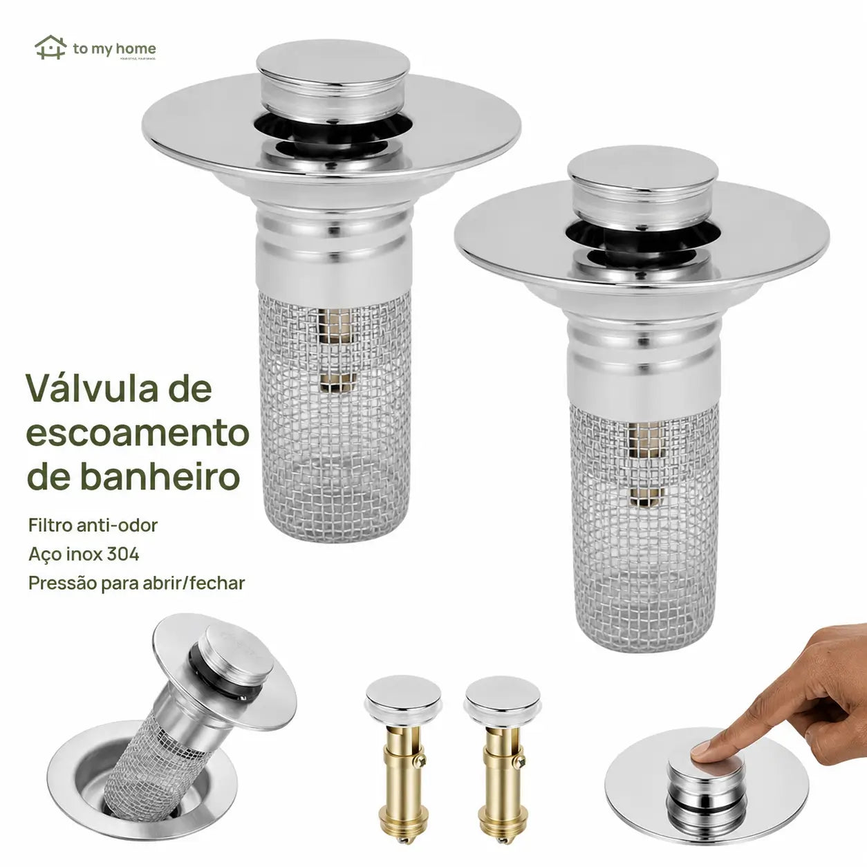 Válvula pop-up para pia de banheiro 2 em 1 com cesto anti-entupimento para ralos padrão de 2,8 a 3,7 cm e vedação prática