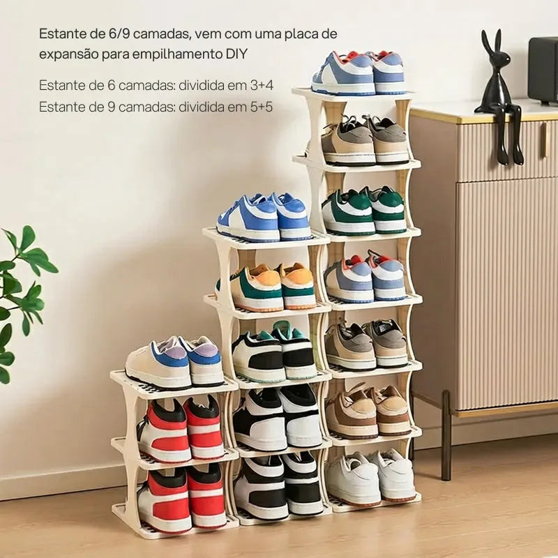 Sapateira Vertical Modular com 6 a 9 Andares, Estrutura Compacta, Moderna, Resistente e Organização Doméstica Eficiente