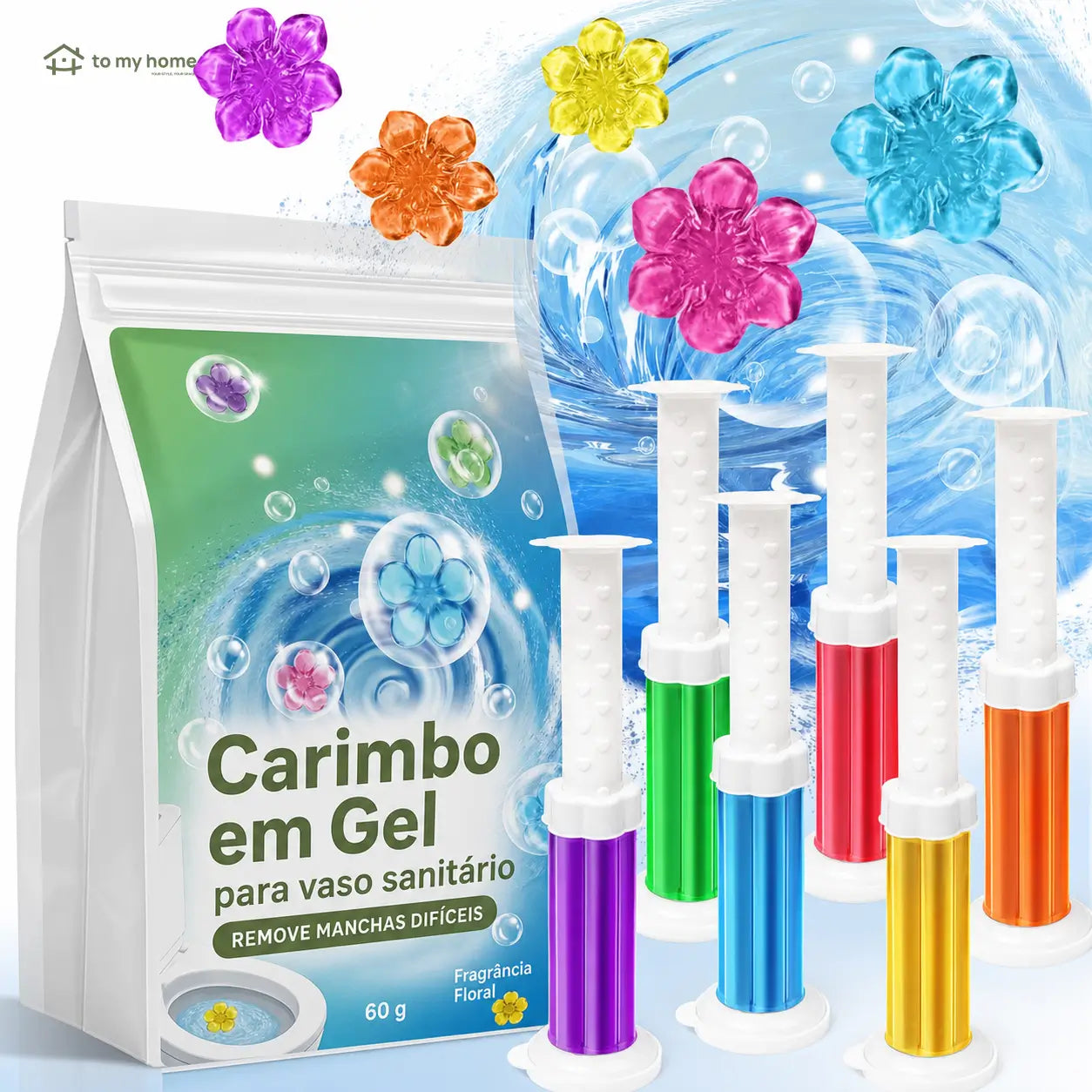 Gel limpador para vaso sanitário com fragrância natural e 84 flores adesivas para banheiros residenciais e comerciais