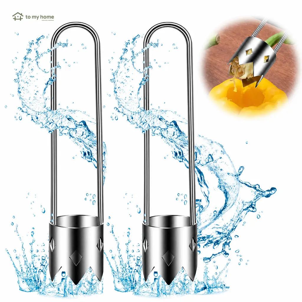 Kit com 2 extratores de miolo em aço inox com cabo ergonômico para pimentão, maçã e legumes no preparo da cozinha doméstica