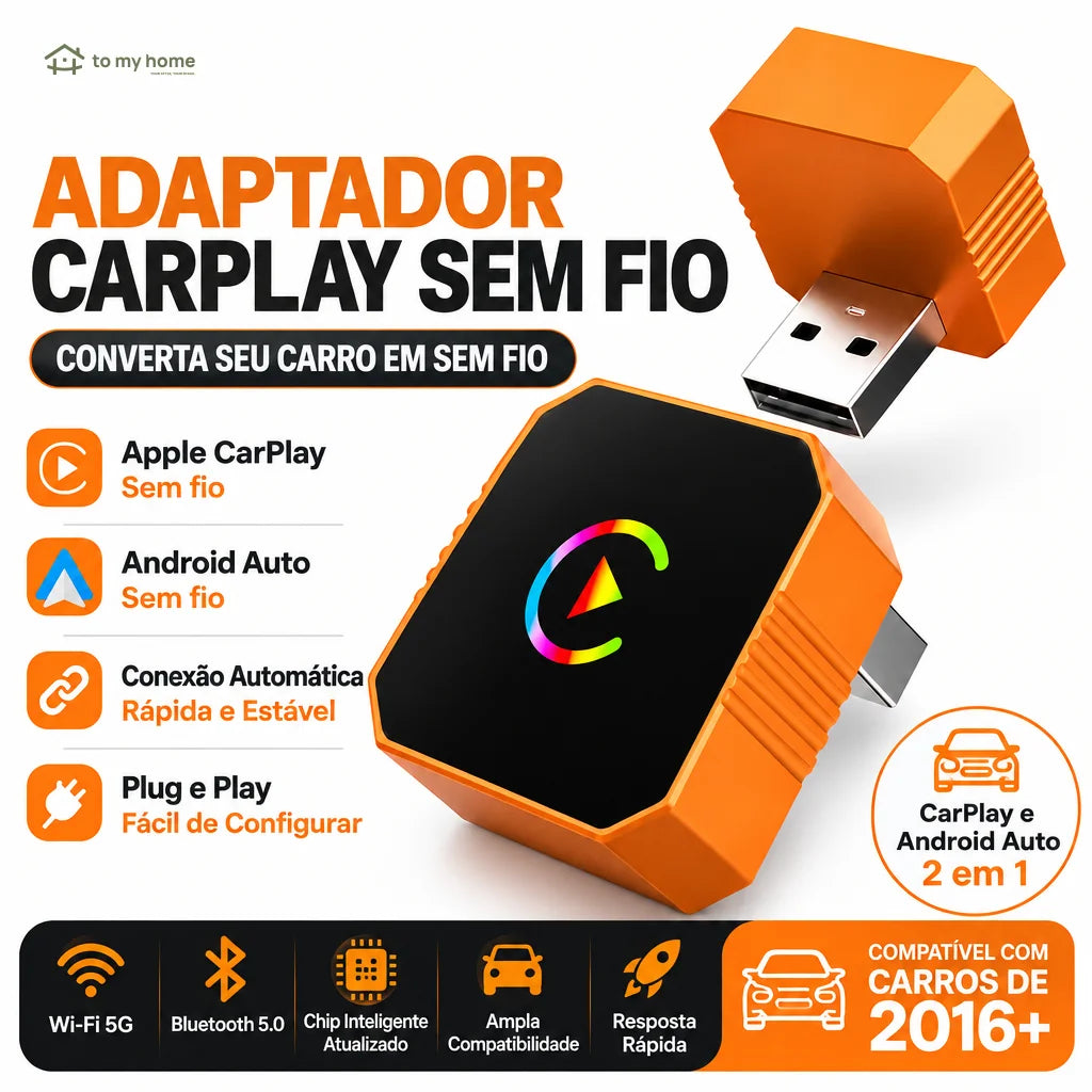 Adaptador CarPlay e Android Auto sem fio com 2 cabos