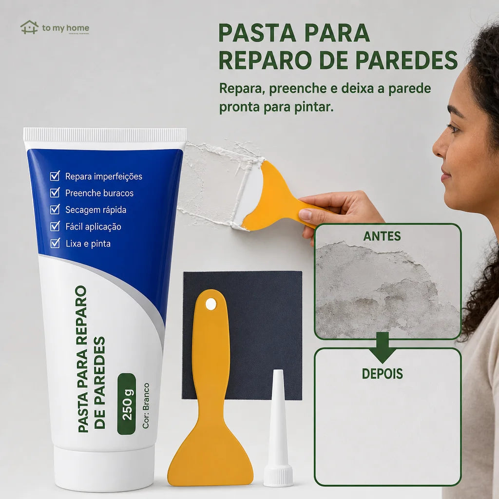 Massa reparadora de parede 250 g com secagem rápida para furos, rachaduras e pequenos reparos em drywall e concreto branco