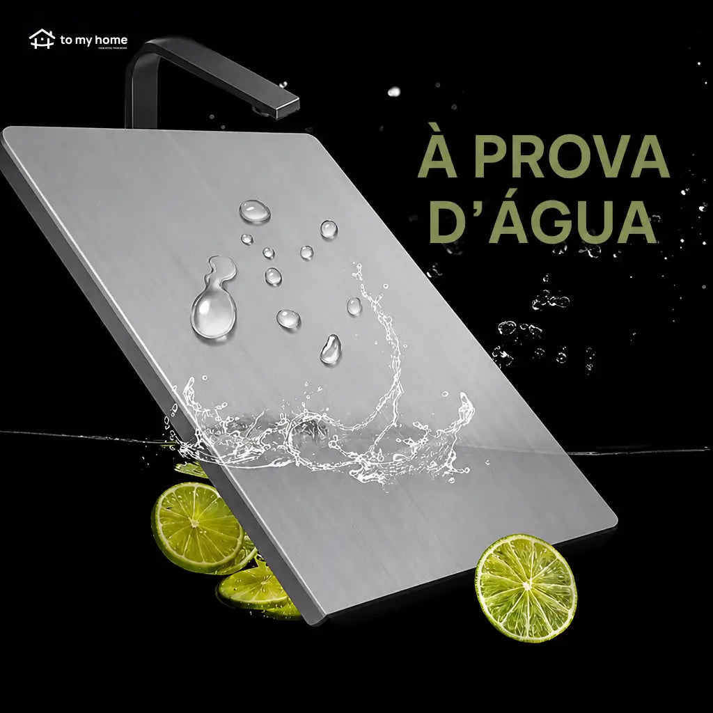 Tábua de corte em aço inox 304 antiderrapante, higiênica e impermeável para carnes, legumes e massas na cozinha de casa ou restaurante