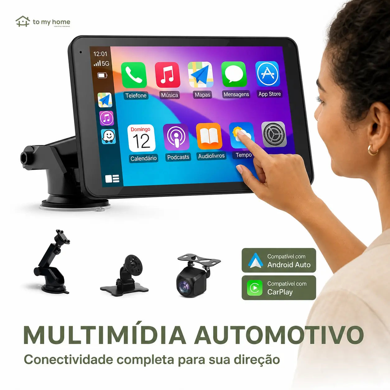 Monitor CarPlay veicular de 7 polegadas com espelhamento, áudio Bluetooth e câmera noturna para Android e iPhone para uso diário no carro