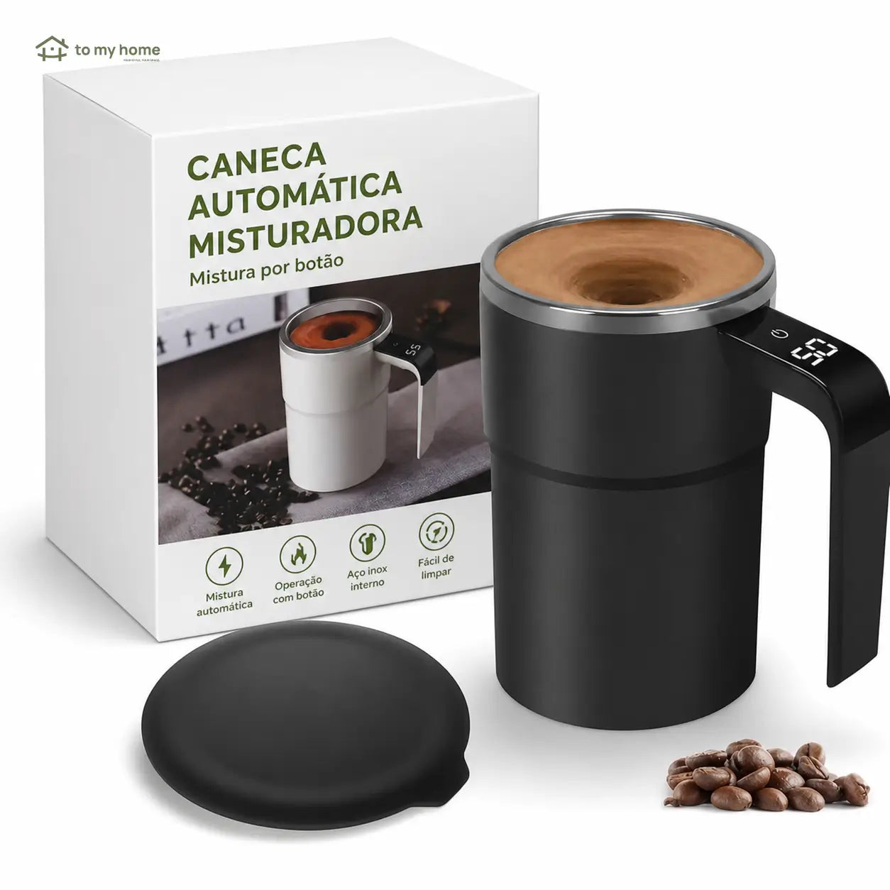 Caneca automática para café com mistura magnética, termômetro LCD e bateria recarregável para bebidas quentes ou frias em casa, escritório ou viagem