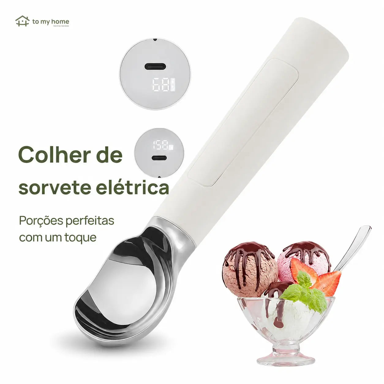 Colher de sorvete elétrica aquecida recarregável com display LED para servir massas congeladas com menos esforço em casa no dia a dia