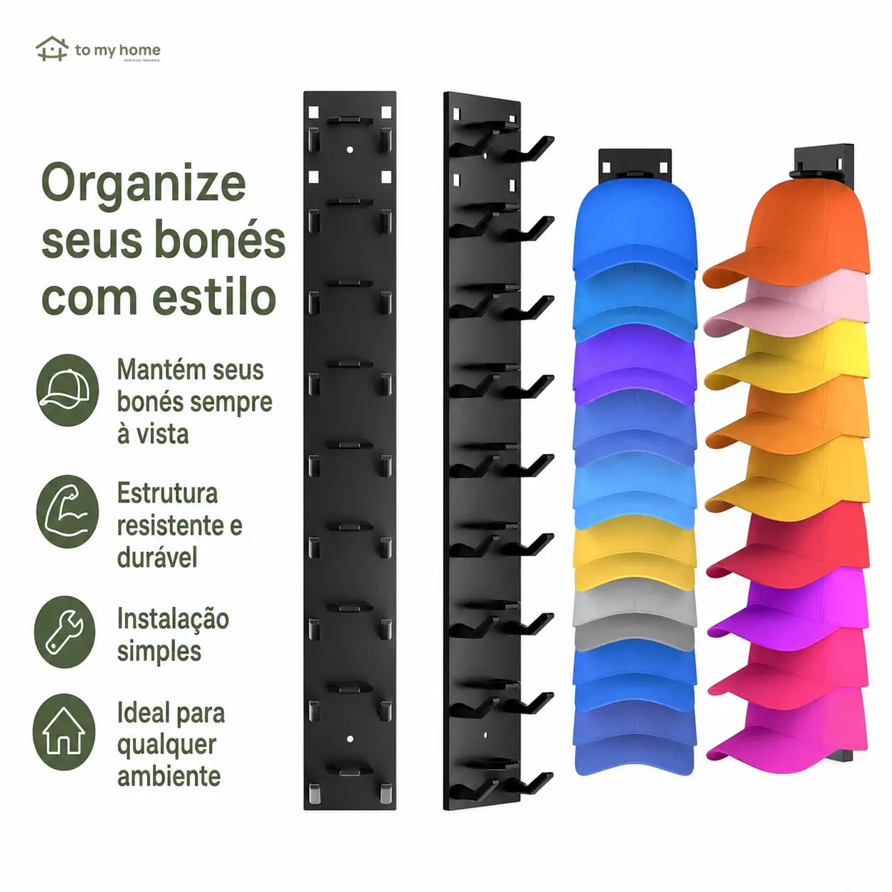 Organizador de bonés de parede com 2 suportes, adesivo ou parafuso, economiza espaço no quarto e closet, comporta 18 bonés