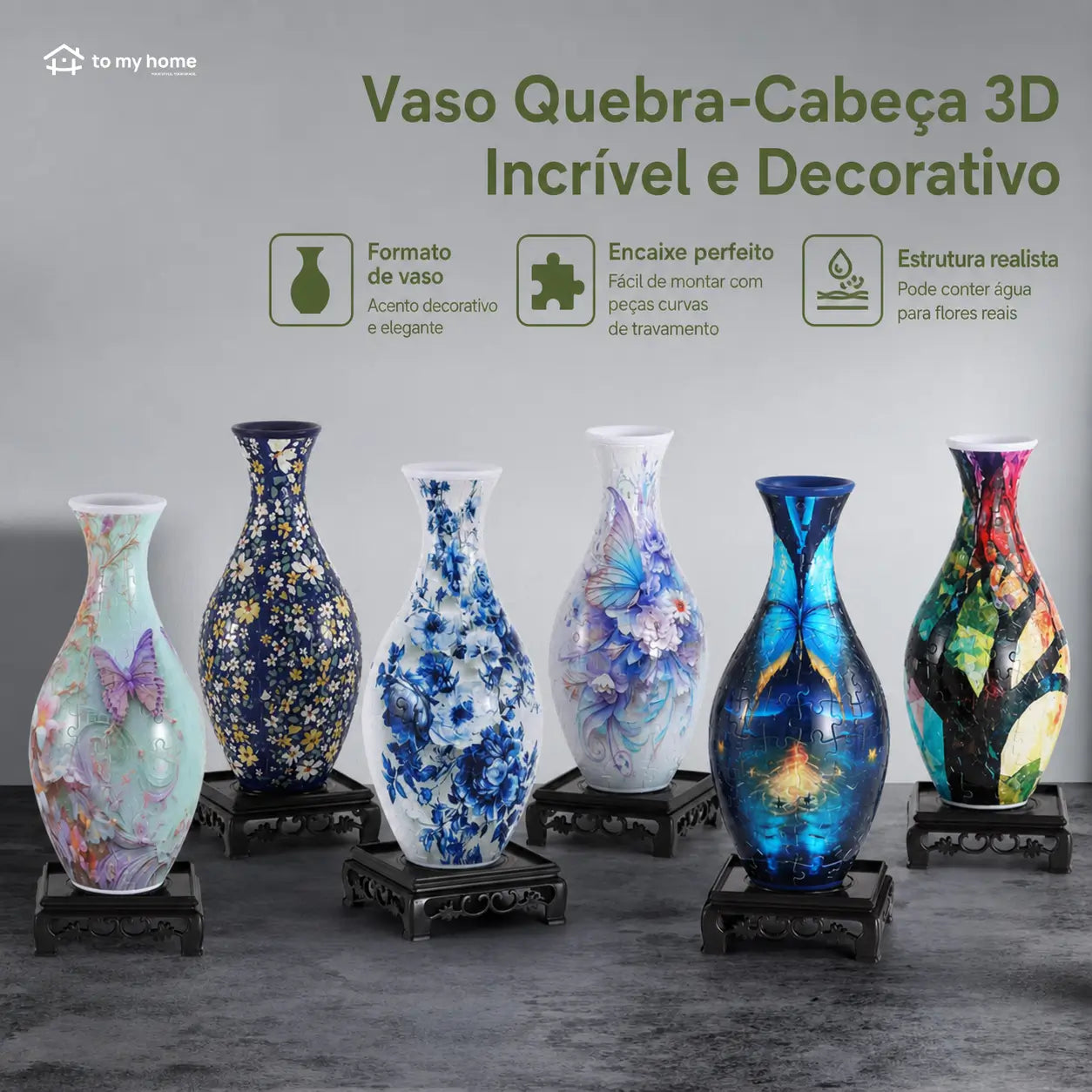 Vaso quebra-cabeça 3D com 160 peças e copo removível para flores, decoração de mesa e presente criativo adulto para momentos em família