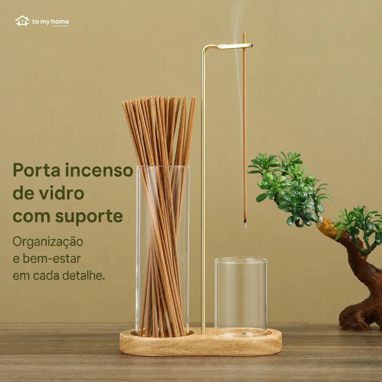 Porta-incenso minimalista com porta-vela, base de madeira resistente e coletor removível para yoga, relaxamento e decoração na sala e quarto