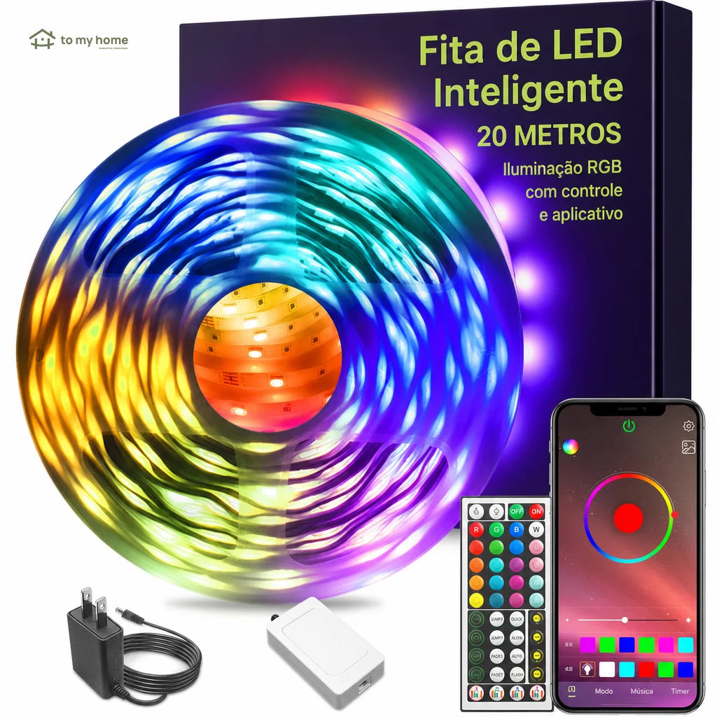 Fita de LED RGB 15 ou 30 m com Bluetooth, app e sincronização musical para quarto e festas