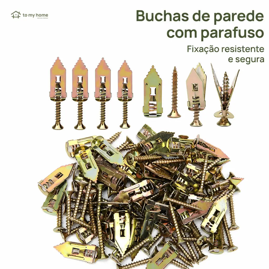 Kit com 200 buchas para drywall autoperfurantes sem furadeira para quadros, prateleiras, cortinas e armários de parede em casa e no escritório