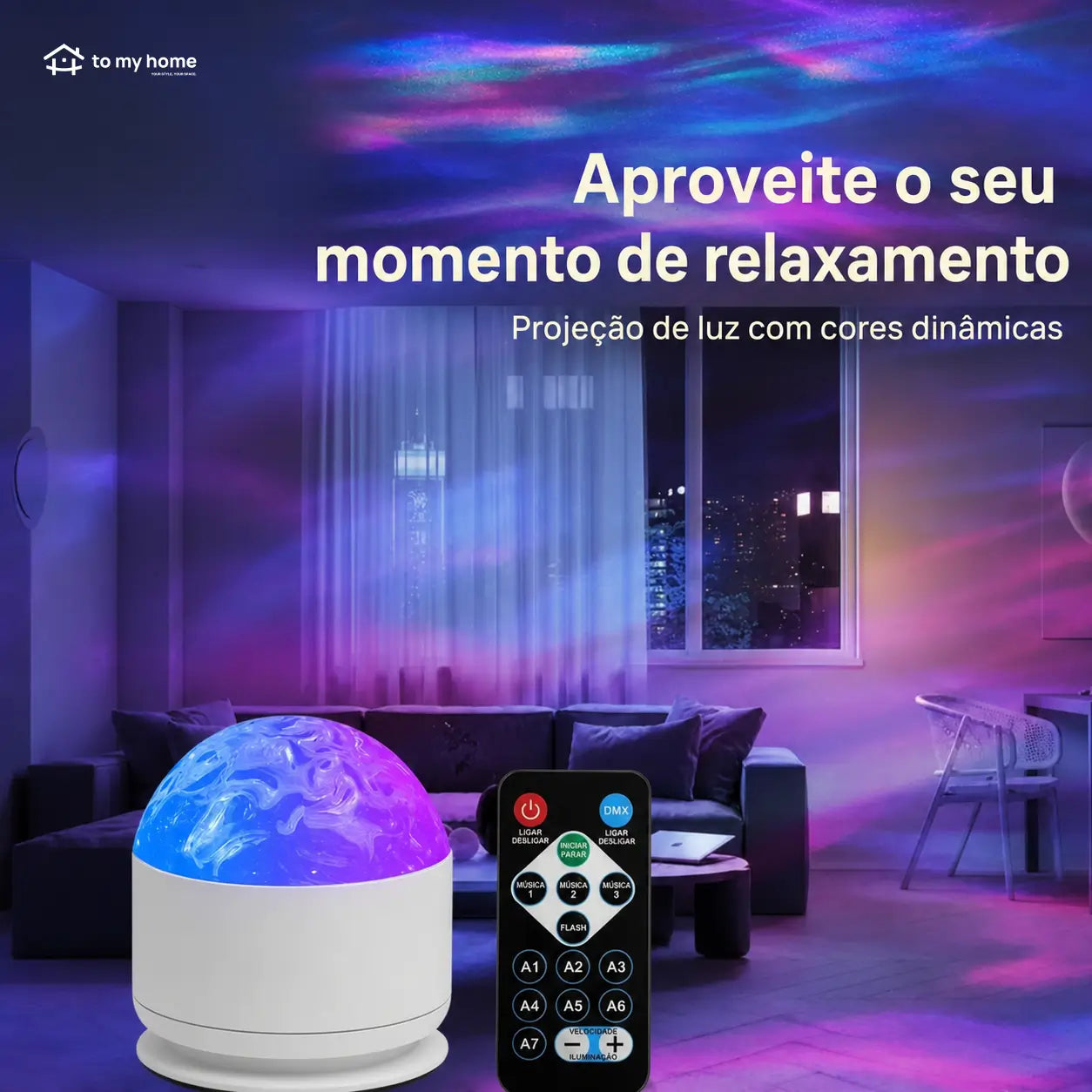 Projetor de luz noturna com ondas do mar e aurora, 7 cores e controle remoto para quarto infantil e momentos relaxantes