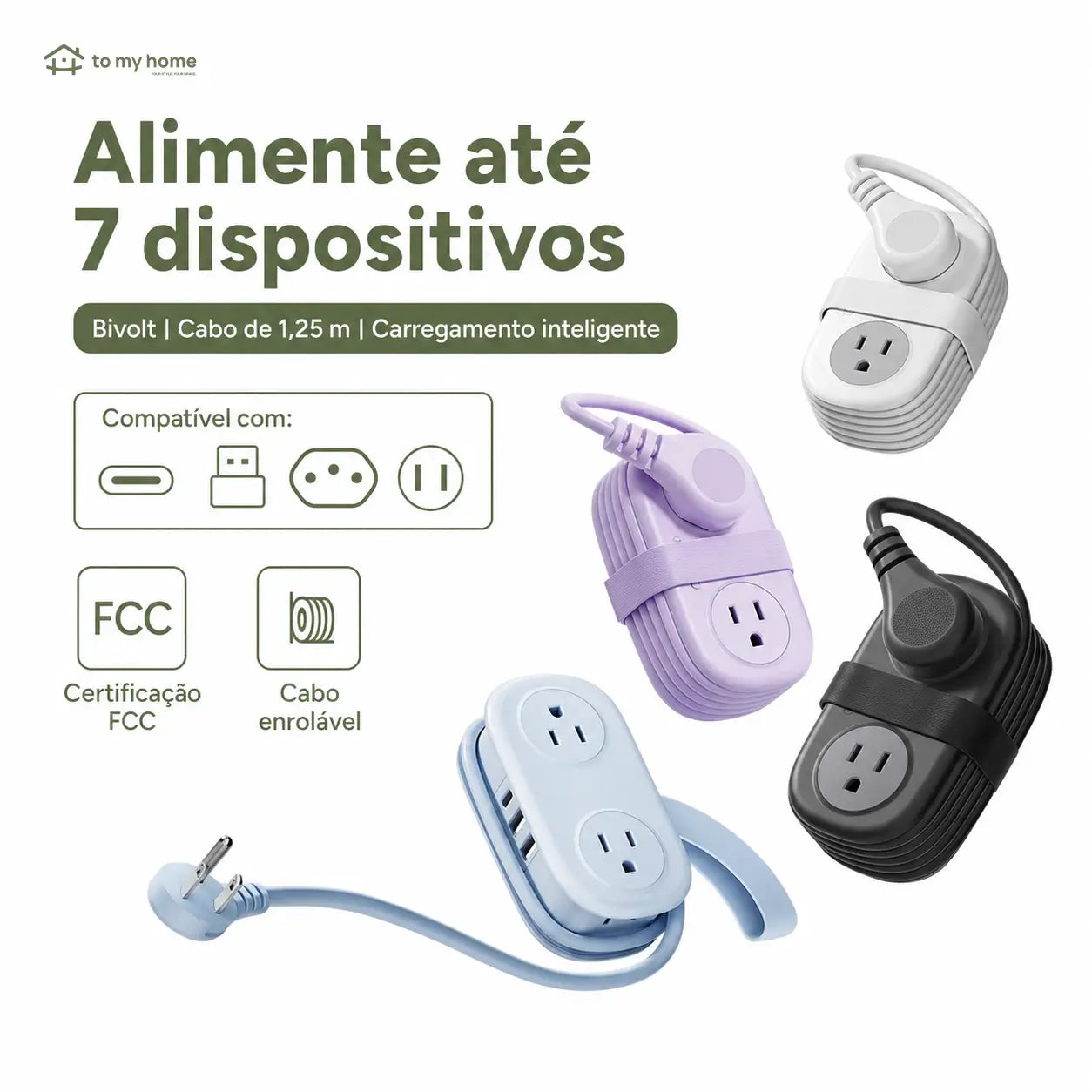 Filtro de linha compacto para viagem com 4 tomadas, USB-C e cabo curto enrolável, ideal para hotel, cruzeiro e mesa de trabalho