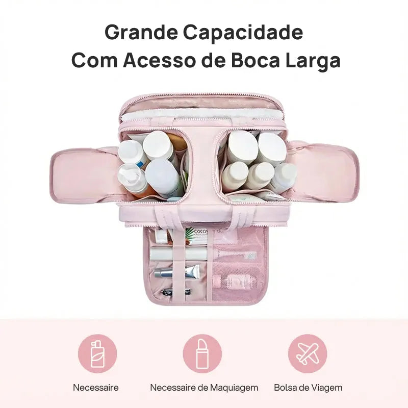 Necessaire Feminina Puffy 4 em 1 Multifuncional com Grande Capacidade, Compartimentos Separados para Maquiagem, Higiene e Viagem