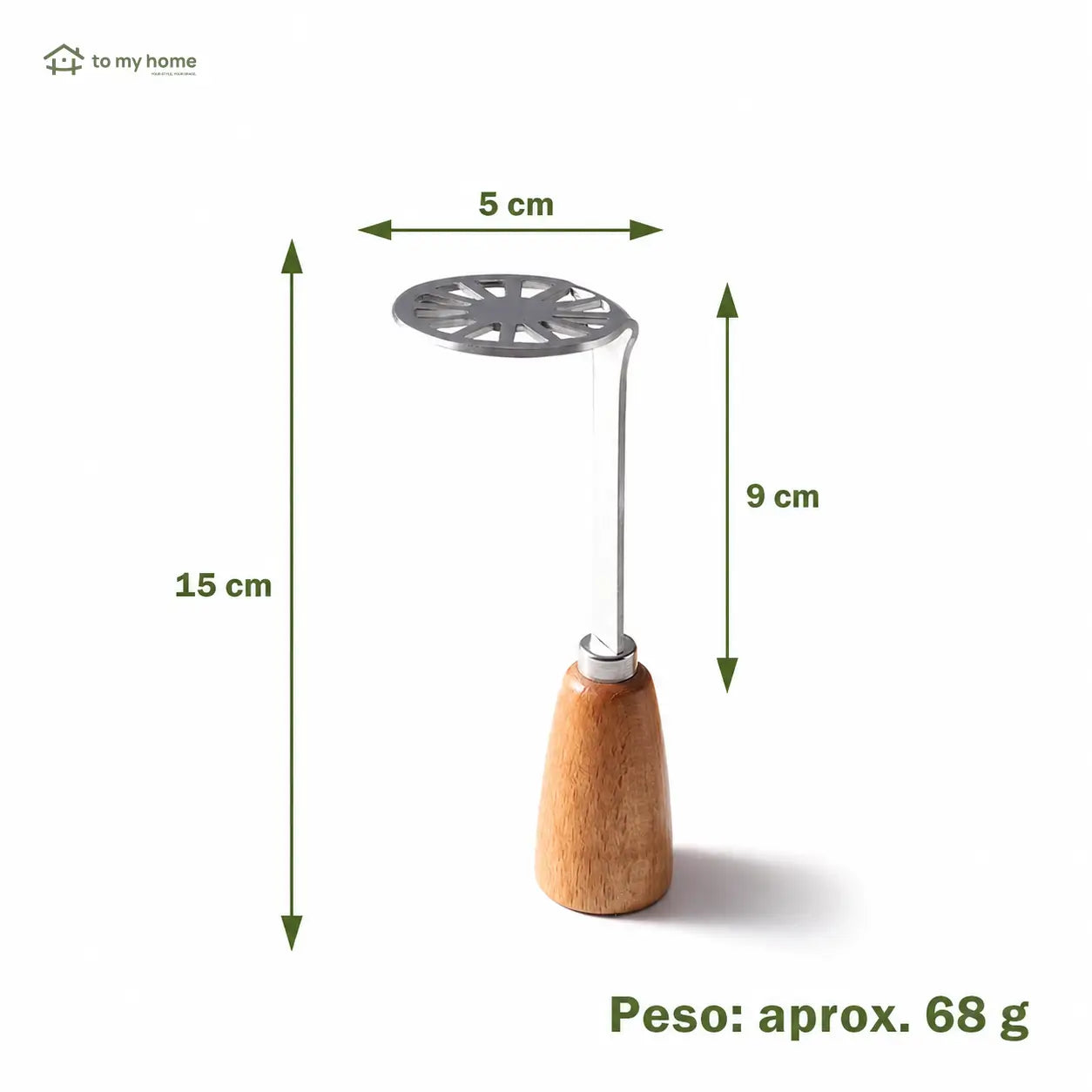 Kit com 2 amassadores mini de inox 430 com cabo de madeira para batata, abacate, feijão e purês caseiros na cozinha diária prática
