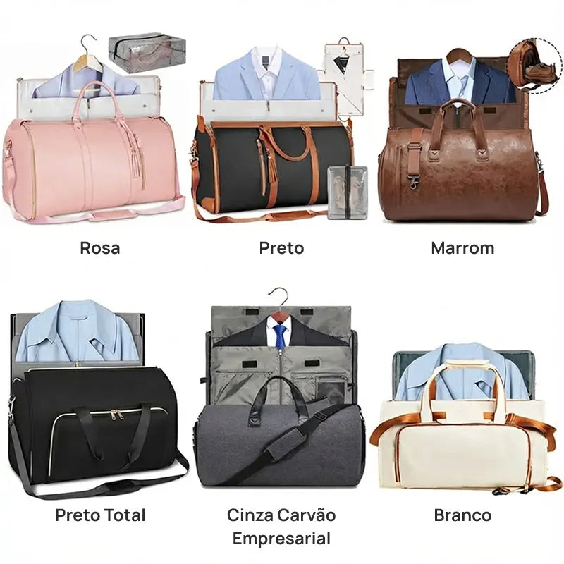 Bolsa de Viagem Duffle 57L Impermeável com Porta-Ternos, Compartimento para Sapatos, Estrutura Dobrável e Design Multifuncional
