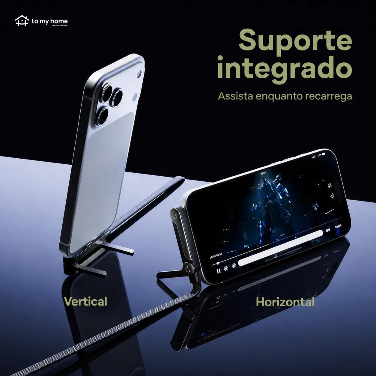 Cabo USB-C 240W com suporte invisível para celular e notebook, carga rápida 2 em 1 para jogos, escritório, viagens e carro