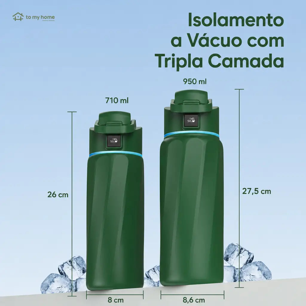Garrafa térmica inteligente em aço inox com app, LED e lembrete de hidratação para academia, viagem e rotina diária sem vazamentos