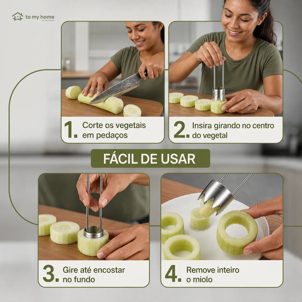 Kit com 2 extratores de miolo em aço inox com cabo ergonômico para pimentão, maçã e legumes no preparo da cozinha doméstica