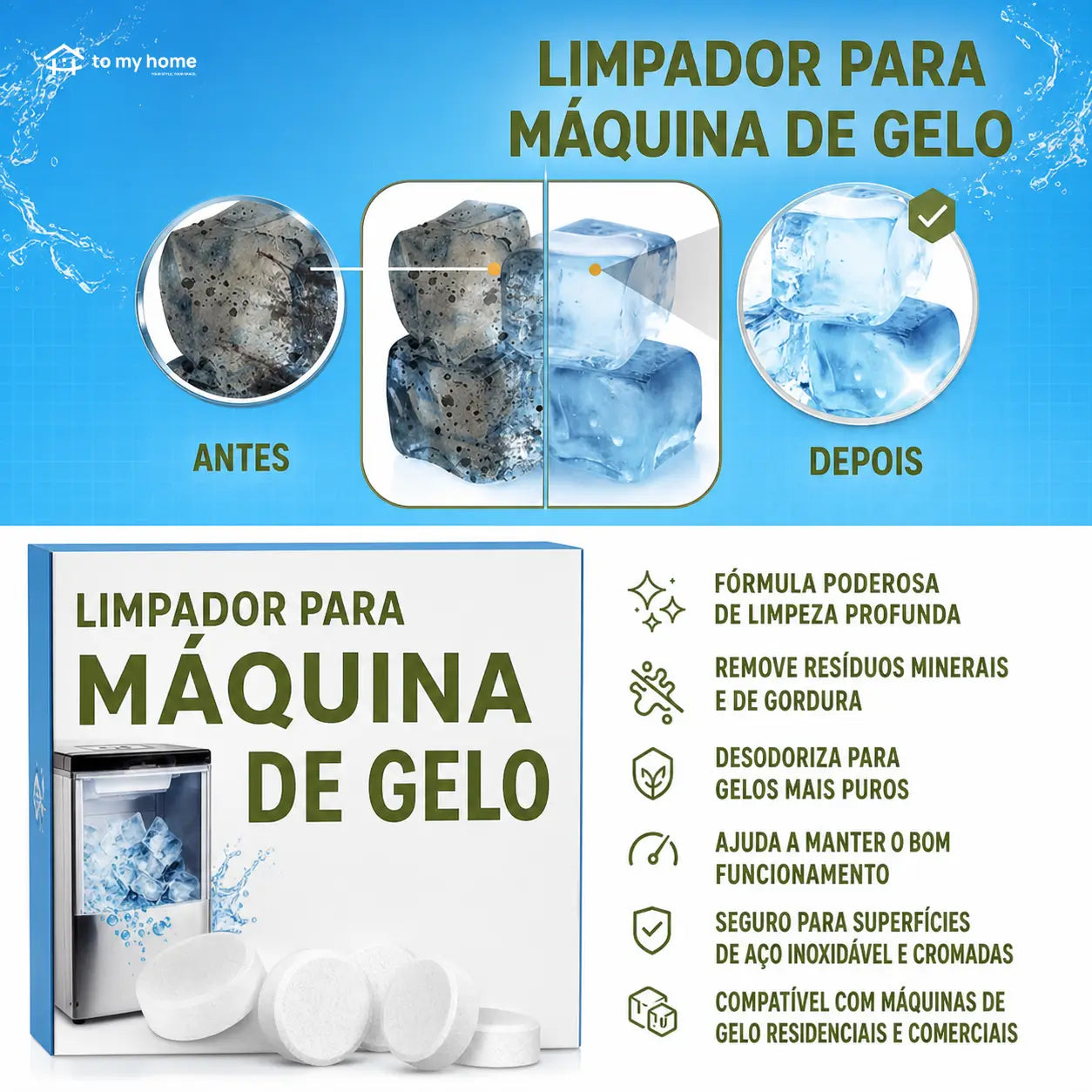 Kit com 24 tabletes limpadores para máquina de gelo, desincrustante sem perfume com ácido cítrico, para modelos portáteis e comerciais diversos
