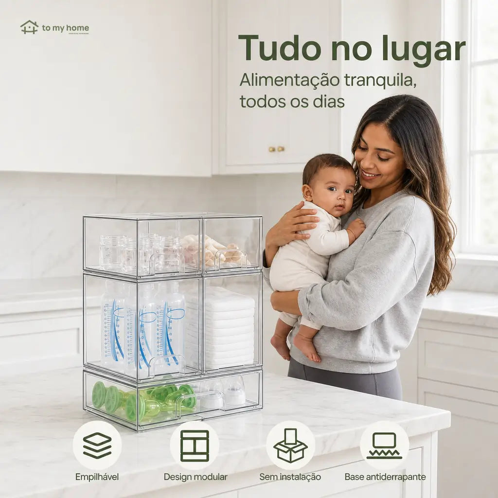 Organizador transparente empilhável com gavetas deslizantes para banheiro, cozinha, escritório e itens de bebê, kit multiuso com 5 ou 8 peças