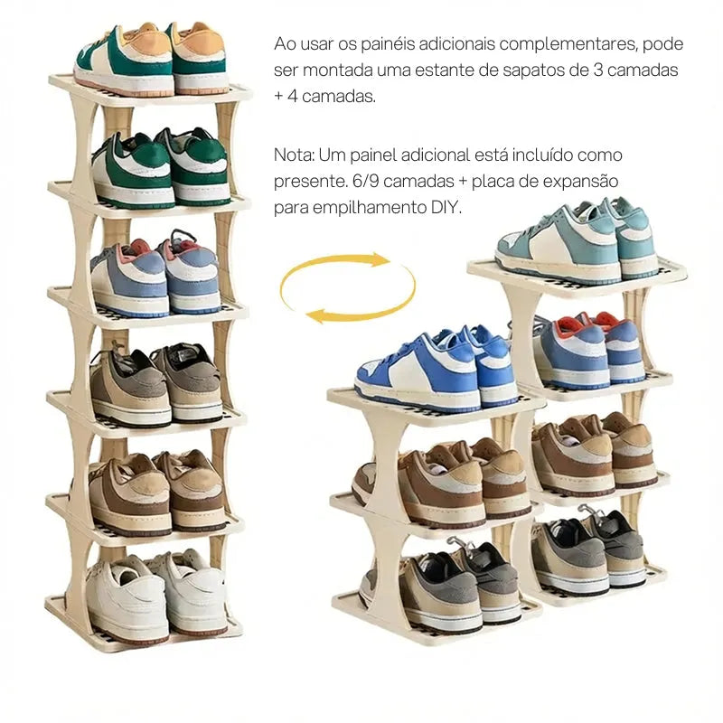 Sapateira Vertical Modular com 6 a 9 Andares, Estrutura Compacta, Moderna, Resistente e Organização Doméstica Eficiente