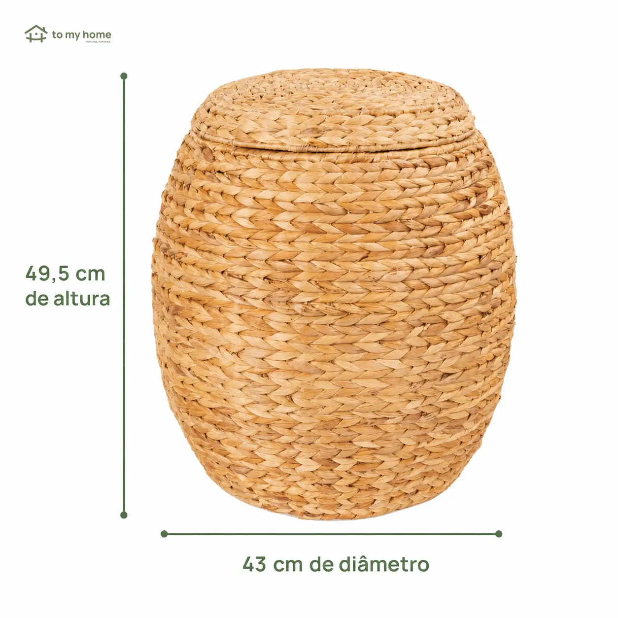 Cesto organizador com tampa em fibra natural trançada, estrutura metálica e armazenamento discreto para sala, quarto, brinquedos, mantas e roupas