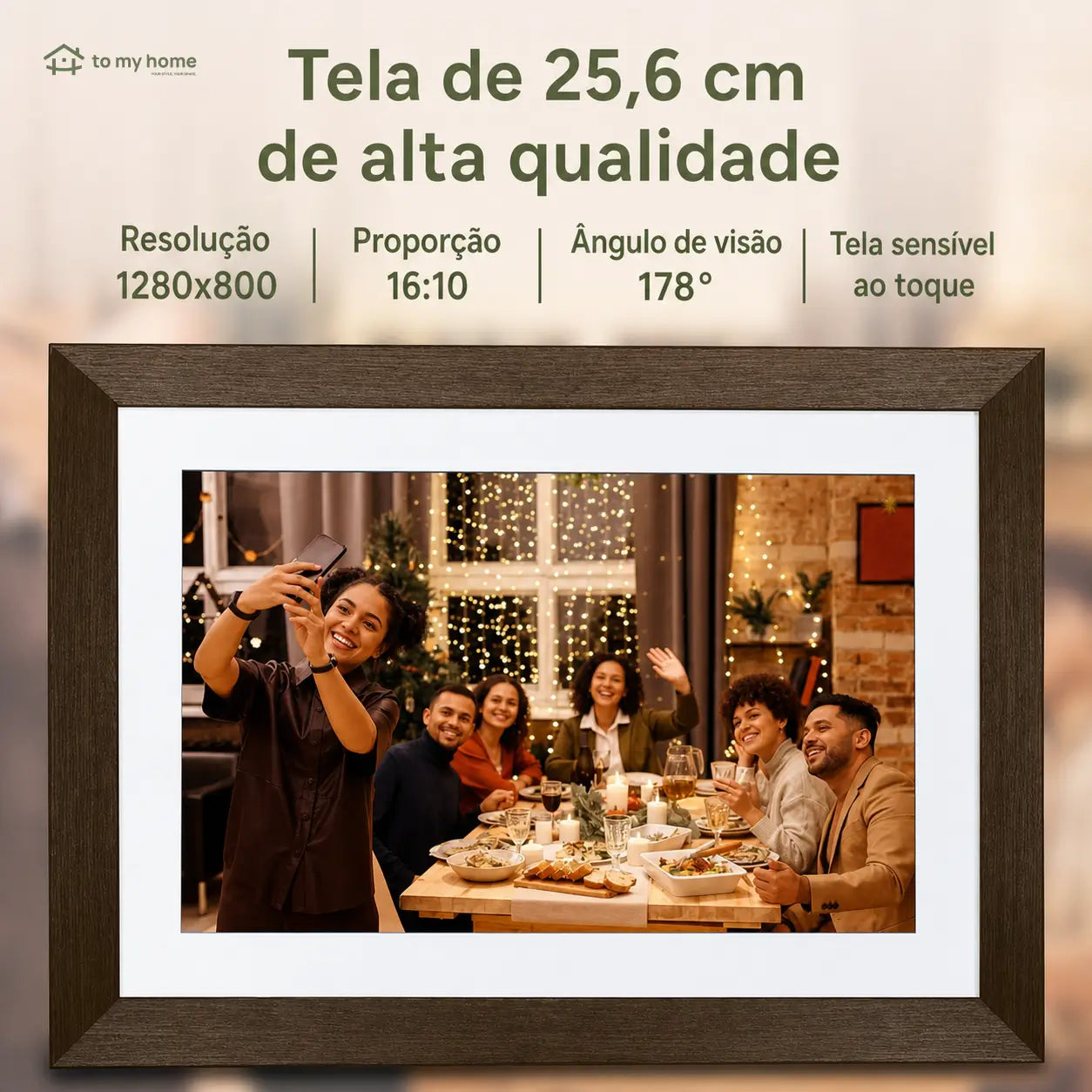 Porta-retrato digital decorativo 25,7 cm (10,1 pol.) com design em madeira e fácil manutenção para presentear e exibir lembranças todos os dias