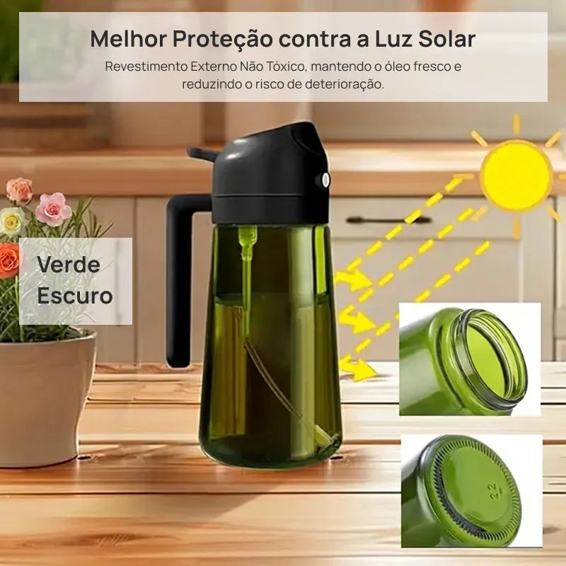 Kit com 2 pulverizadores de óleo e vinagre 470 ml em vidro escuro, spray 2 em 1 prático para cozinha moderna funcional diária