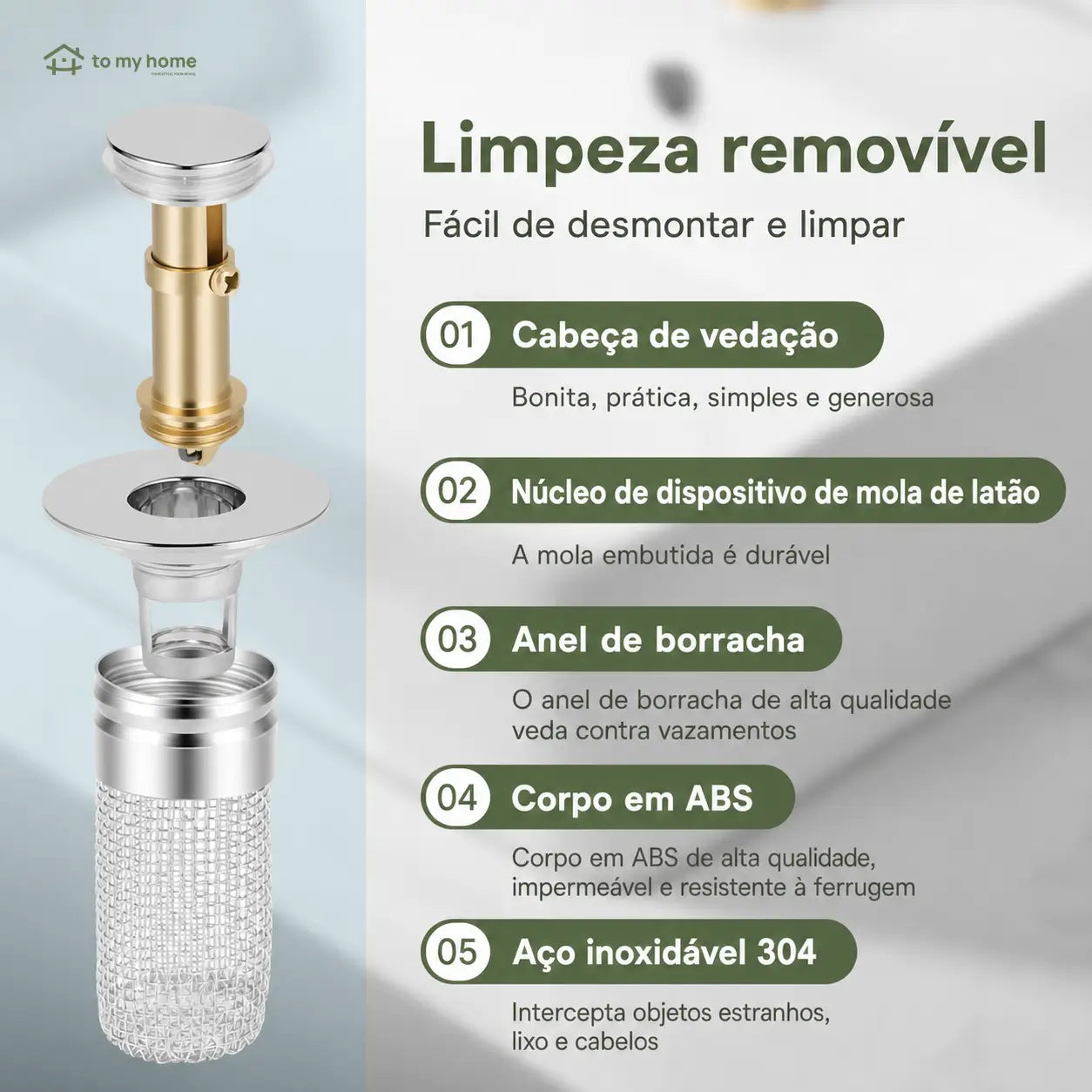 Válvula pop-up para pia de banheiro 2 em 1 com cesto anti-entupimento para ralos padrão de 2,8 a 3,7 cm e vedação prática