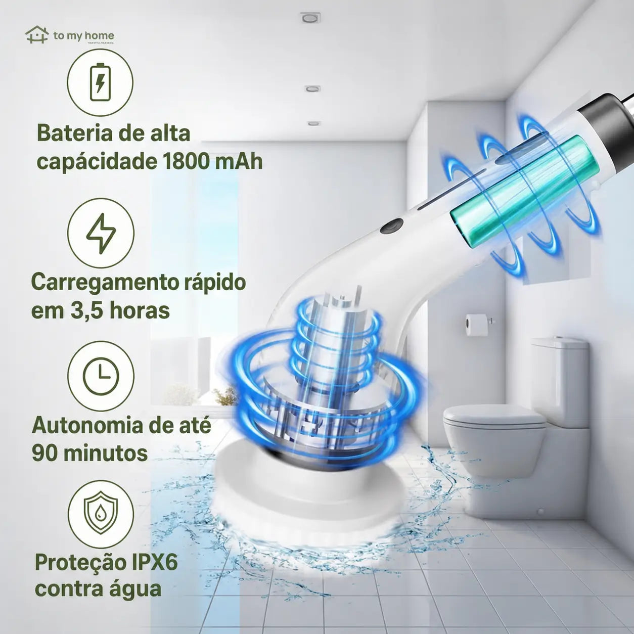 Limpador elétrico giratório sem fio com 2 velocidades, USB-C e extensão ajustável para limpeza prática de banheiro, cozinha, rejuntes, pia e piso
