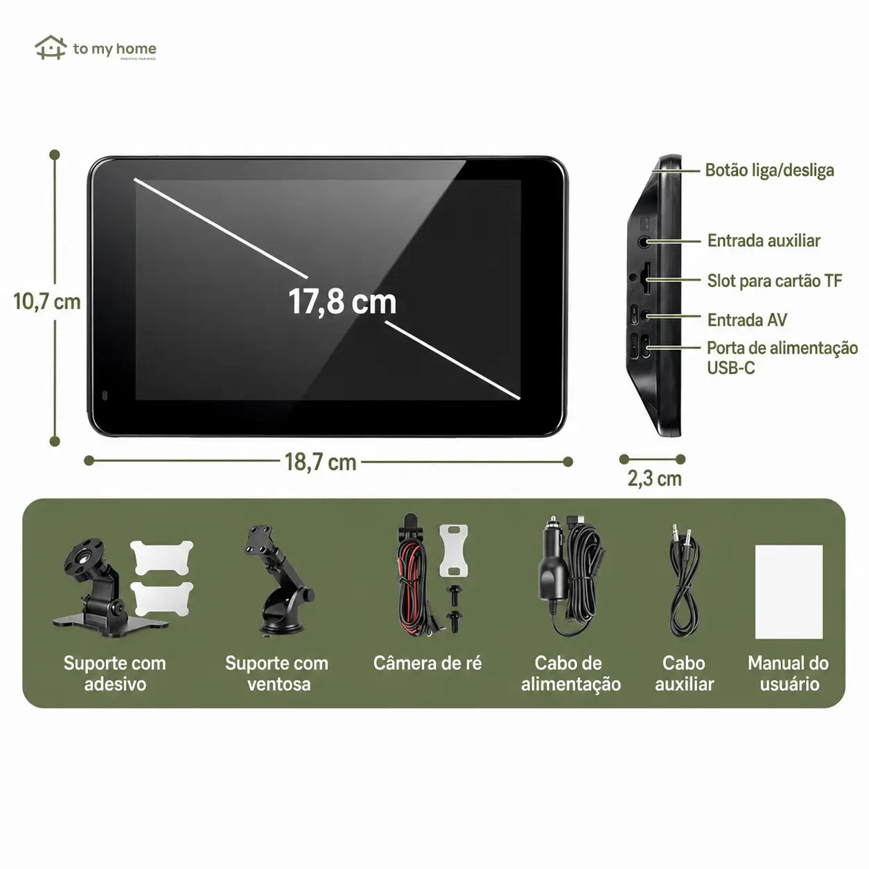 Monitor CarPlay veicular de 7 polegadas com espelhamento, áudio Bluetooth e câmera noturna para Android e iPhone para uso diário no carro