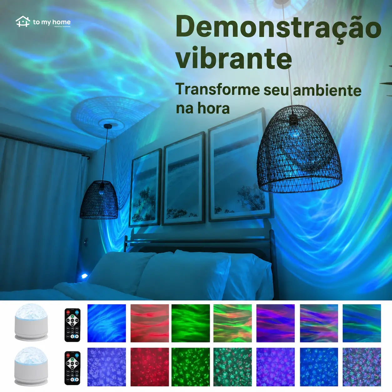 Projetor de luz noturna com ondas do mar e aurora, 7 cores e controle remoto para quarto infantil e momentos relaxantes