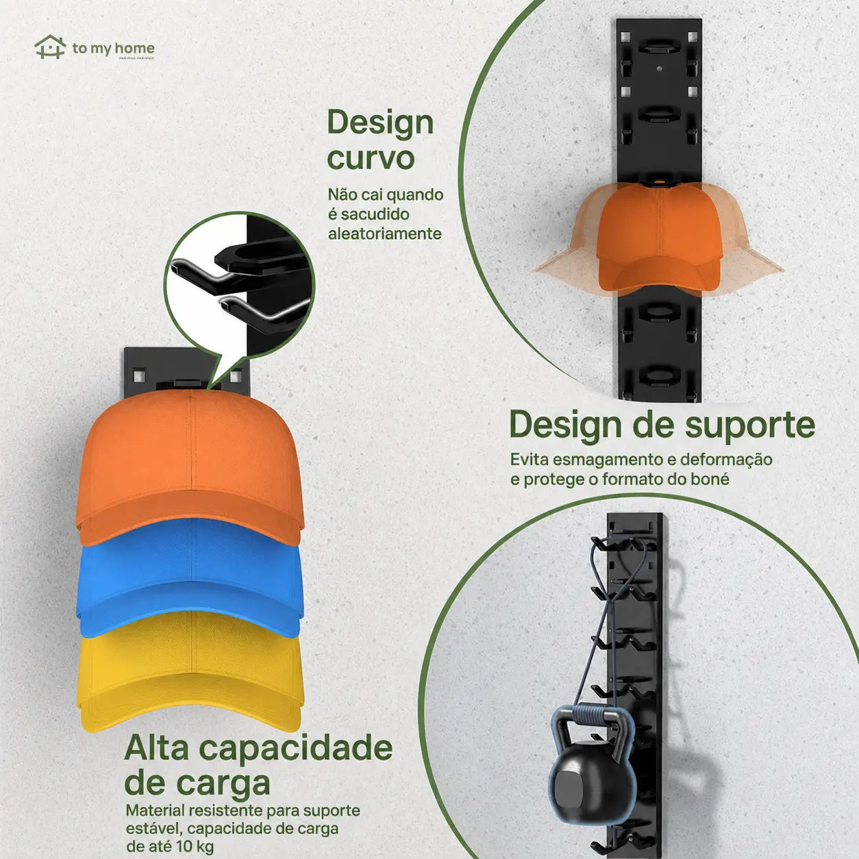 Organizador de bonés de parede com 2 suportes, adesivo ou parafuso, economiza espaço no quarto e closet, comporta 18 bonés