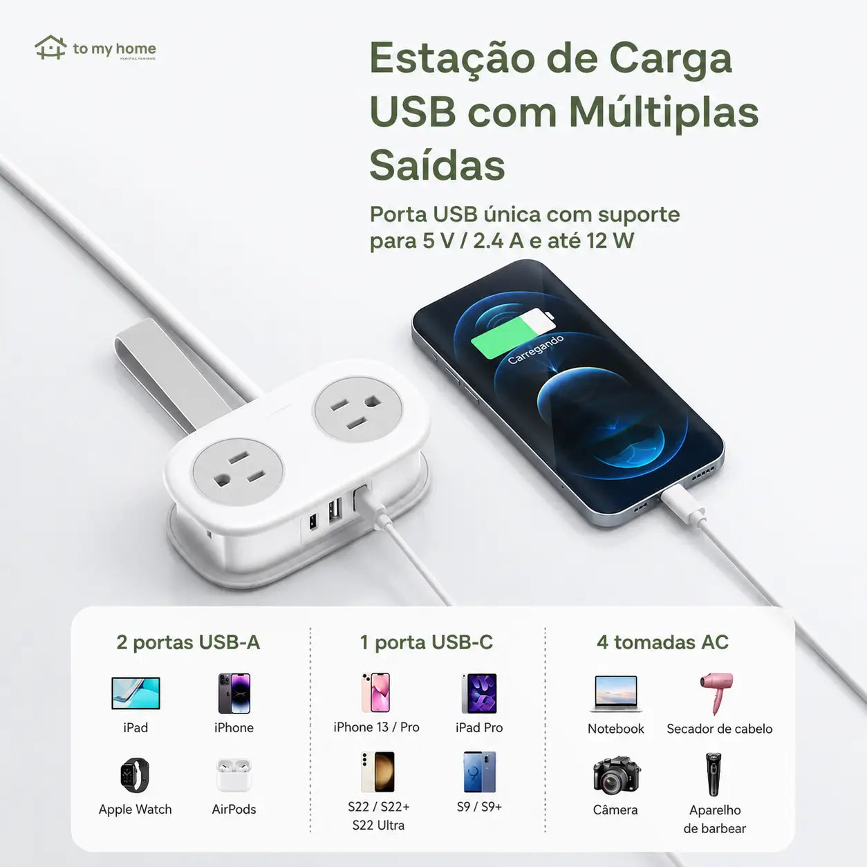Filtro de linha compacto para viagem com 4 tomadas, USB-C e cabo curto enrolável, ideal para hotel, cruzeiro e mesa de trabalho