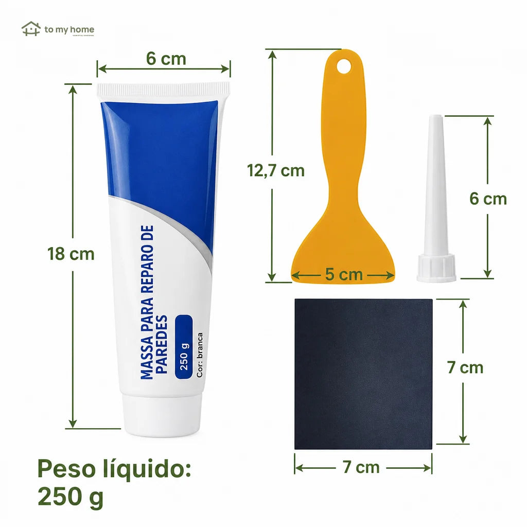 Massa reparadora de parede 250 g com secagem rápida para furos, rachaduras e pequenos reparos em drywall e concreto branco