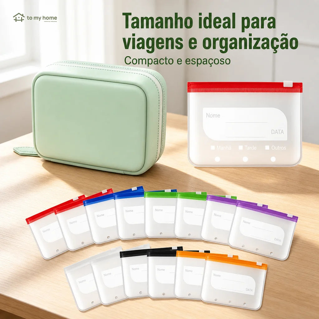 Organizador de remédios impermeável com 14 envelopes para viagem