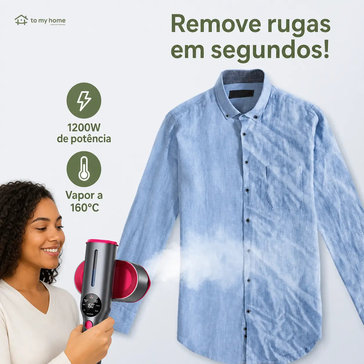 Passadeira a vapor portátil 2 em 1 com 7 modos, aquecimento rápido e cabo giratório para roupas em casa e viagens curtas