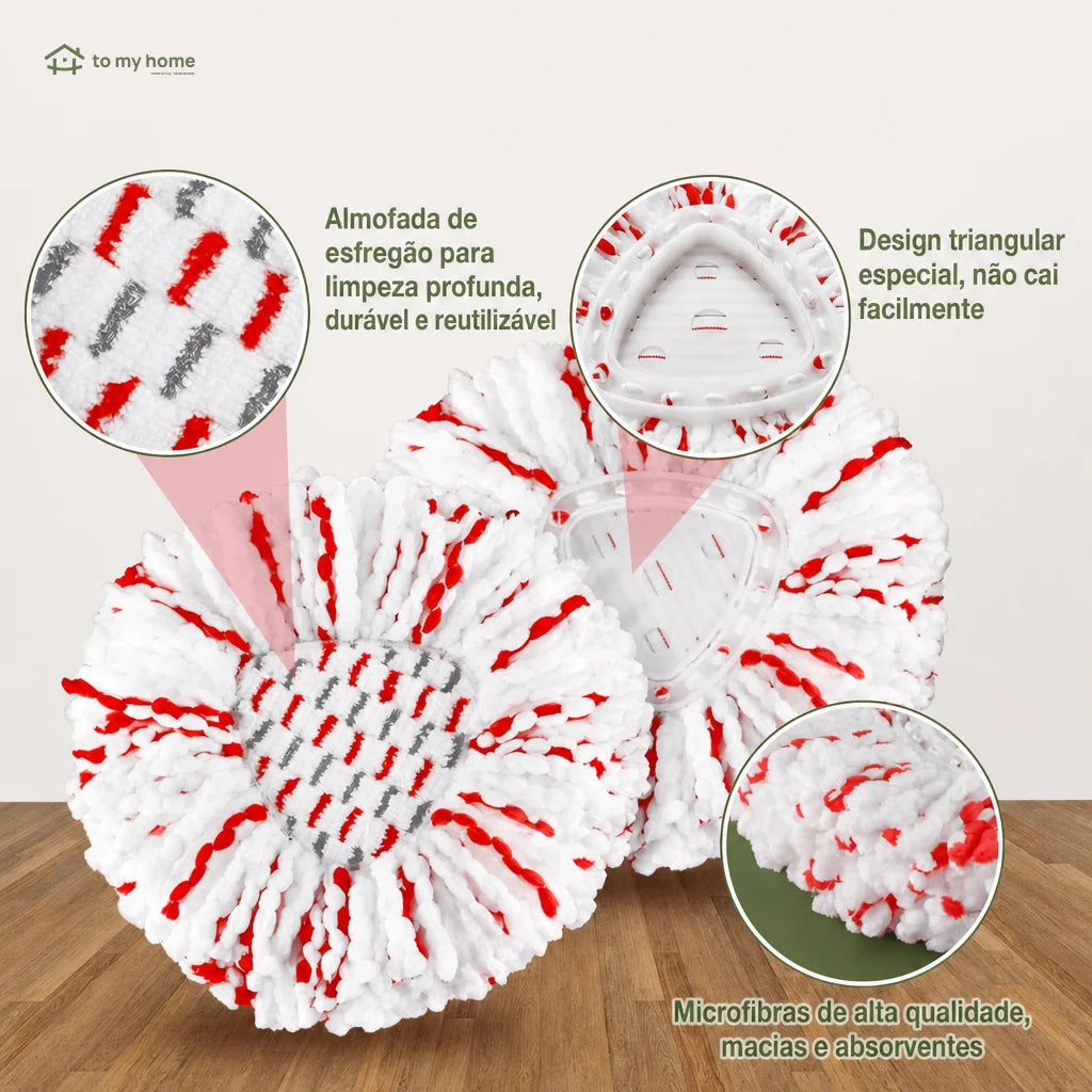 Kit com 3 refis para mop giratório em microfibra 2 em 1, lavagem profunda para pisos, vidros e cantos reutilizáveis